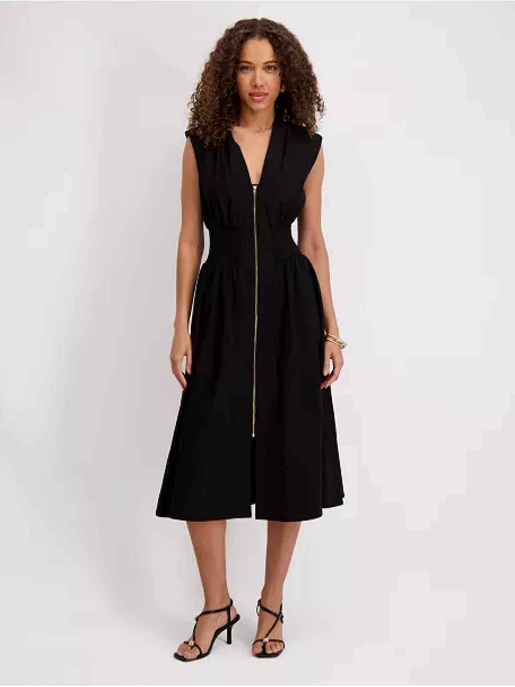 Kensie Black Midi Dress With Gold Zip